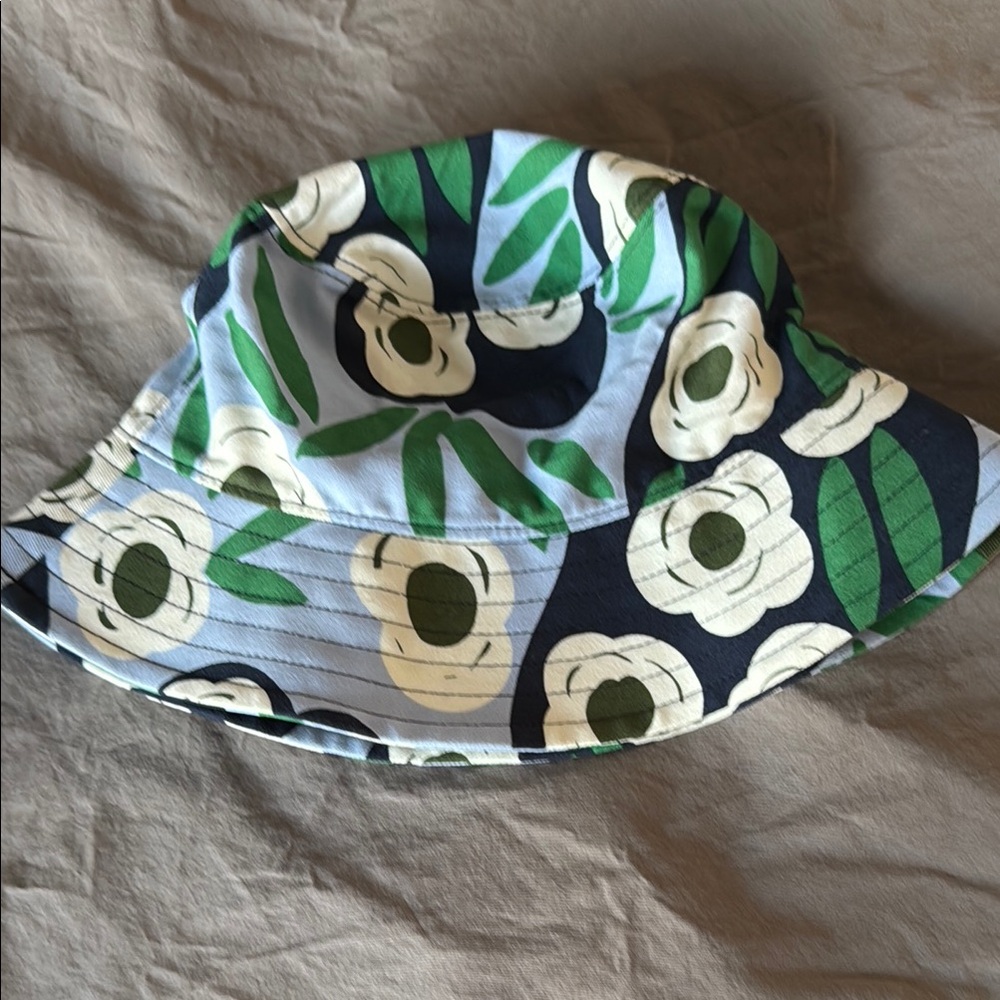 Retro Floral Bucket Hat Blue and Green